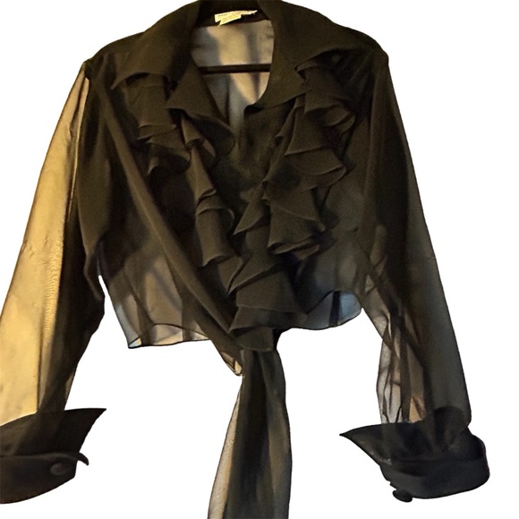 Morton Myles sexy black top,size small .Waist tie with shear see through sleeves - Picture 4 of 4